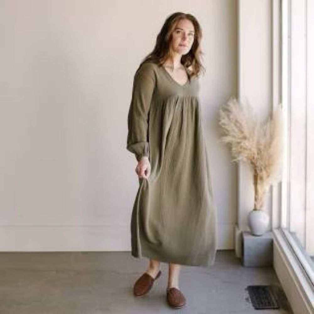 The Simple Folk The Meadow Dress 100% Organic Cotton Muslin - Olive - S